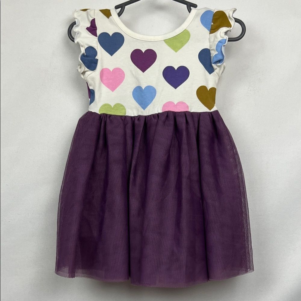 Emerson and friends purple and cream heart print tulle skirt dress size 12-18 m